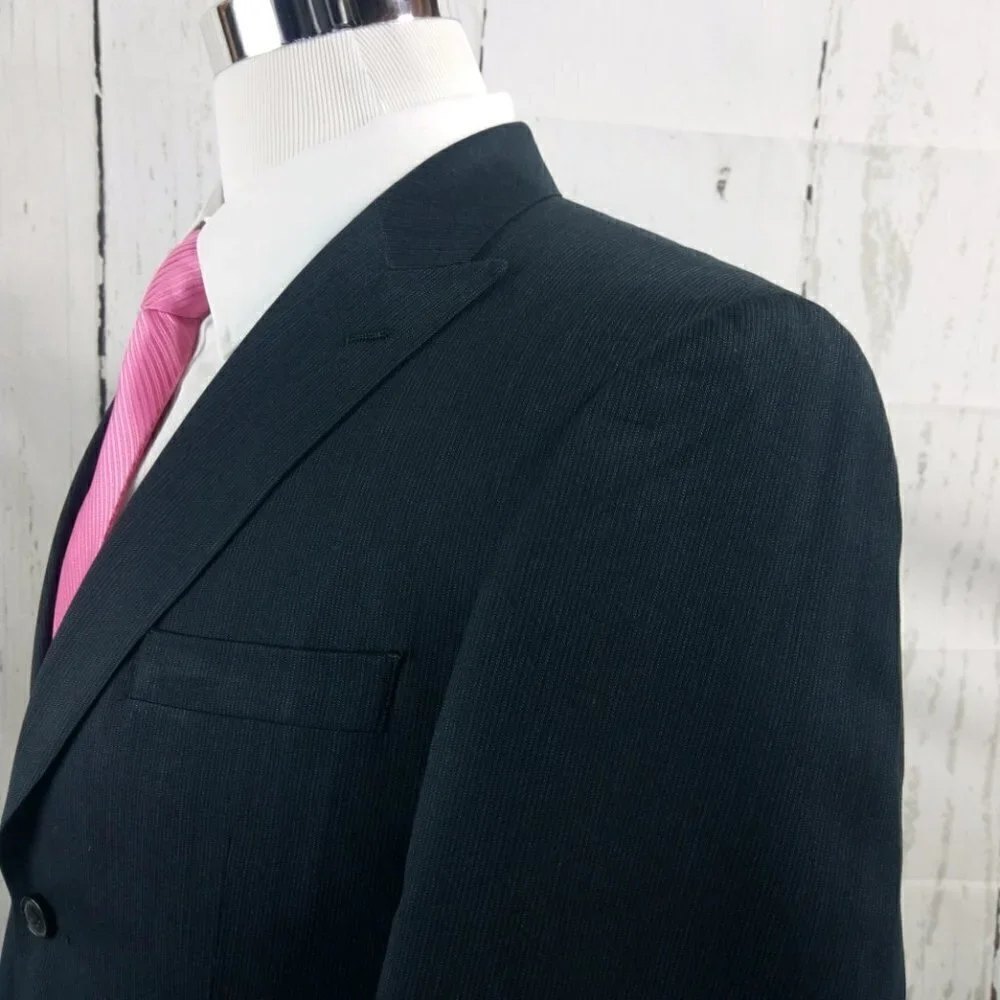 JF J. Ferrar Modern Fit 38R 2 Button Dark Gray Pinstripe Suit Blazer Sport Coat